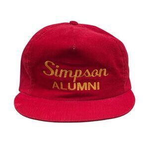 Vintage Simpson College Alumni Red Corduroy Hat Indianola Iowa (H12)